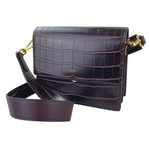 JW Pei Mini Flap Burgundy Red Croc Faux Leather Vegan Crossbody Bag Handbag